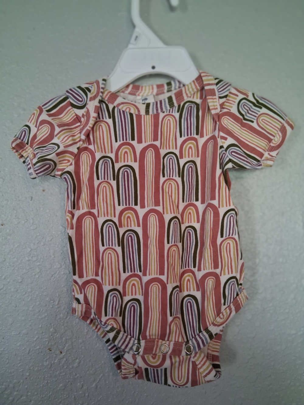 Kate Quinn Pink and Brown Rainbow-Print Baby One-Piece